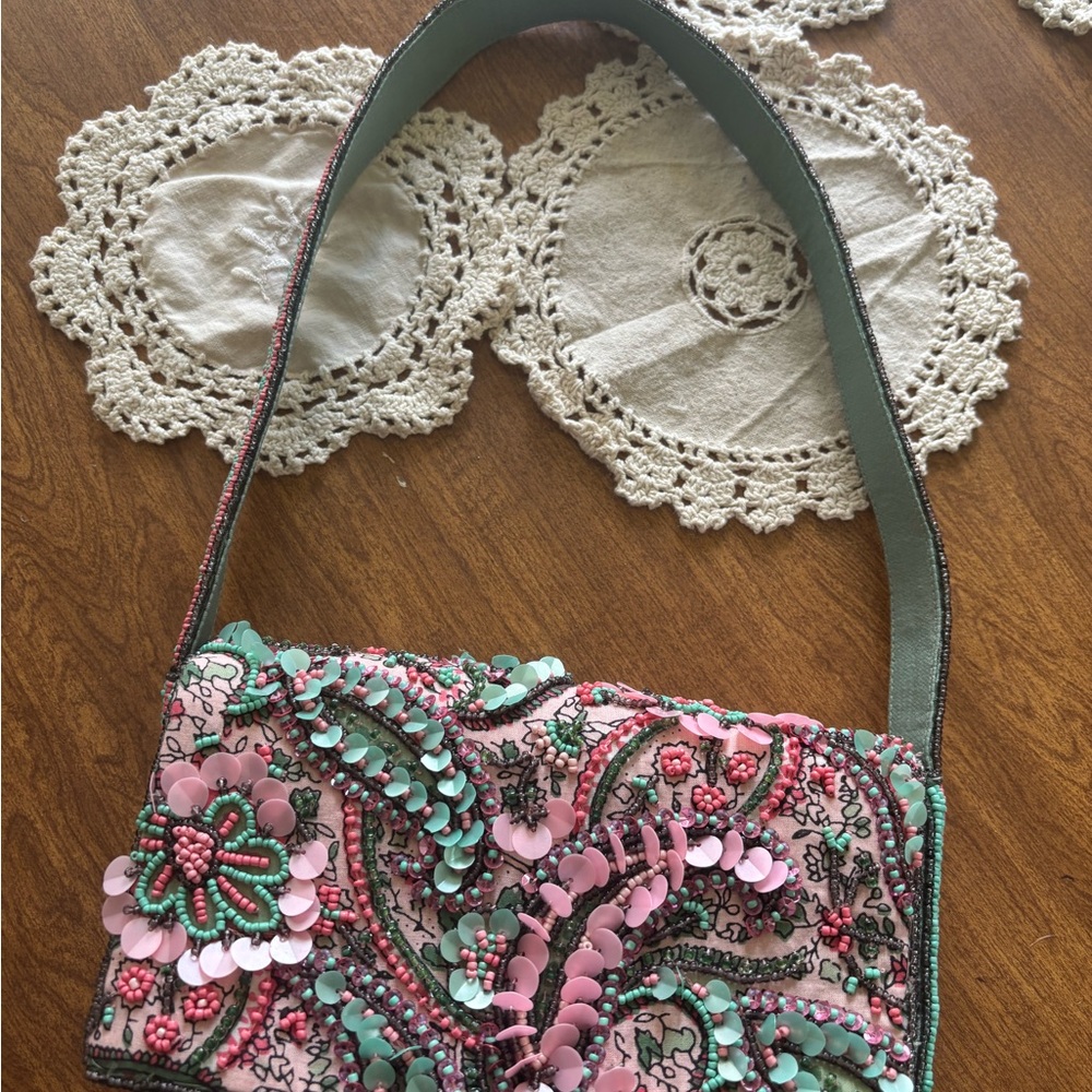 Beaded Pink and Green Women's Purse